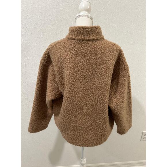 Zara Basic Womens Textured Teddy Quarter Zip Sweatshirt Large Cozy Long Sleeves - Picture 4 of 8